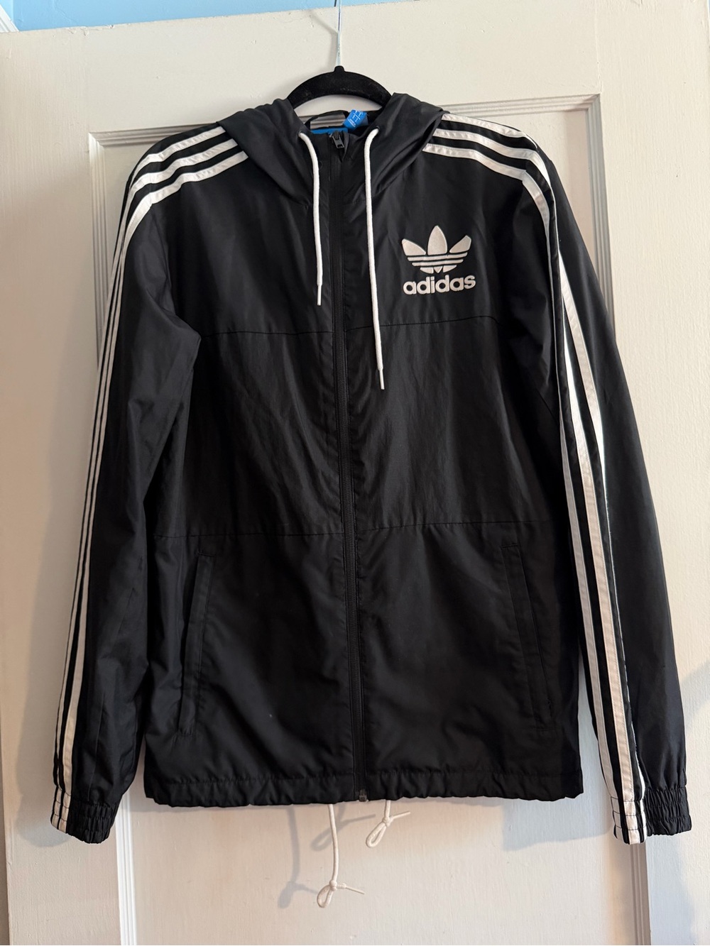 adidas Black Windbreaker Jacket with White Stripes